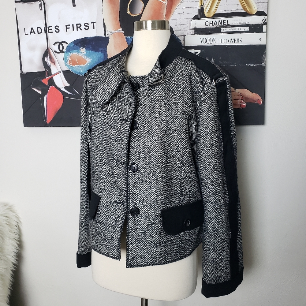 Pink Tartan Black and Gray Tweed Wool Blend Jacket